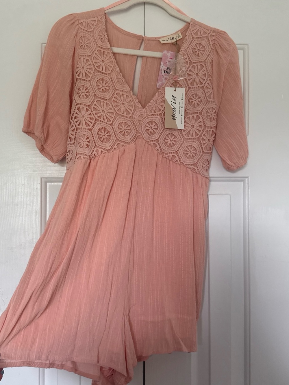 Mendocino Pink Crochet-Detail Romper